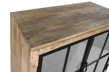 Bufet-vitrină stil industrial din lemn de mango și metal, natur și negru, cu 2 uși vitrate și raft inferior deschis, 100 x 85 x 45 cm, „Arcole” - Img 11