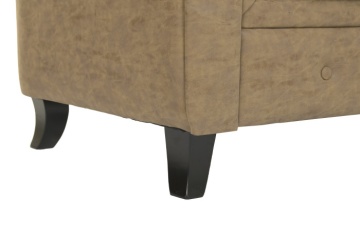 Canapea Chesterfield 3 locuri din piele ecologică maro deschis, cu nasturi pe bază și picioare curbate din lemn, 76 x 196 x 81 cm, „Sir” - Img 5