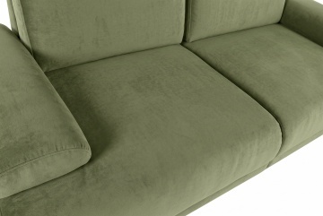 Canapea extensibilă 3 locuri din stofă verde, cu spătar și brațe rabatabile, aspect retro, 95 x 245 x 125 cm, „Hyères” - Img 5