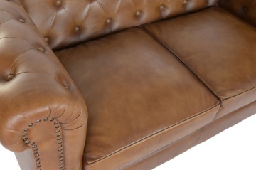 Canapea vintage 2 locuri din piele naturală, „Chesterfield" - Img 4