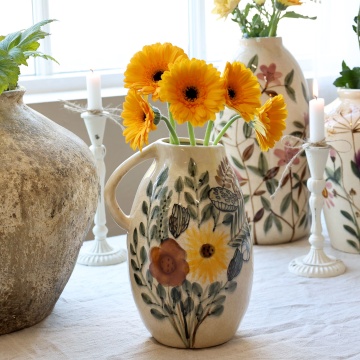Carafă decorativă din ceramică cu motiv floral, H25/D17 cm, crem - Img 2