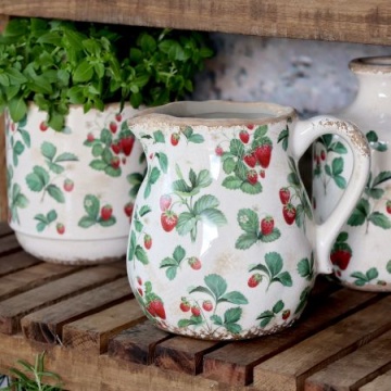 Carafă din ceramică crem cu model căpșuni, "Fraises" - Img 2