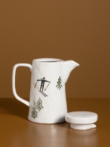 Ceainic din ceramică albă cu motive de iarnă pictate manual, 11,5 × 9 cm, „Slalom" - Img 5