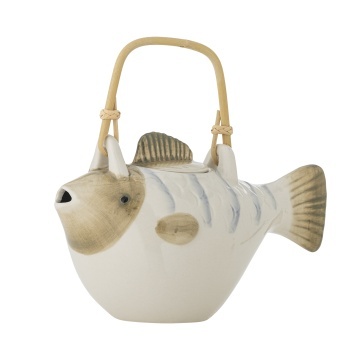 Ceainic din ceramică, în formă de pește, pictat manual, cu infuzor și mâner natur, „Wrenna", 24 x 13 x 13,5 cm
