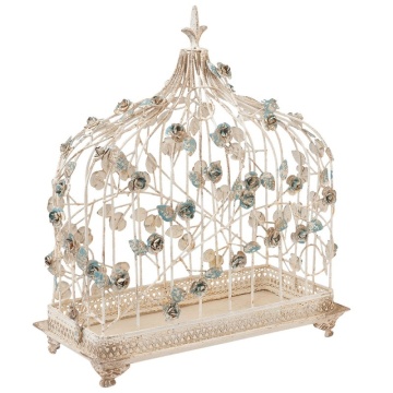 Colivie decorativa, alb, din metal, motive florale, aspect vintage - Img 4