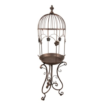 Colivie decorativă din metal, finisaj maro antichizat, cu motive florale și păsărele, Ø 39x127 cm