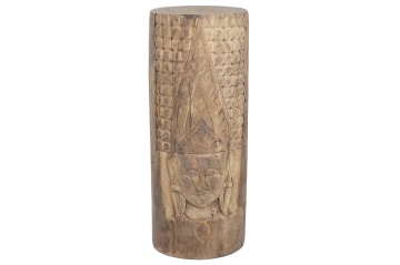 Coloană decorativă din lemn masiv de tec, maro, cu Buddha sculptat manual, finisaj natural, 103 x 40 x 40 cm, „Ayutthaya”