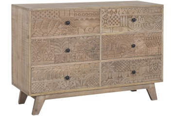 Comodă cu sertare din lemn de mango, natur, decor sculptat manual, finisaj natural, 83 x 118 x 40 cm, „Kheda” - Img 2