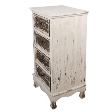 Comodă îngustă, vintage, din lemn, alb și maro, cu 4 sertare, butoni din metal și picioare curbate, 81 x 44 x 35 cm, „Renard” - Img 2