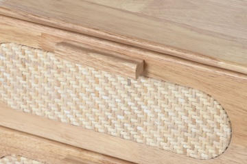 Comodă TV living din lemn de hevea, natur, cu 4 sertare din ratan împletit, 2 nișe și picioare înclinate, 48 x 120 x 30 cm, „Natqi” - Img 6