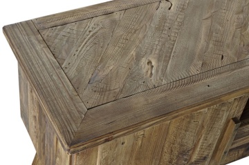 Comodă TV living din lemn reciclat, natur, cu 2 uși, 1 sertar, nișă deschisă și picioare oblice cu traversă, 60 x 180 x 45 cm, „Auburn” - Img 2