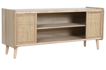 Comodă TV living din lemn și ratan, natur, cu 2 uși cu cannage, nișă centrală cu raft și picioare rotunde, 54 x 120 x 35 cm, „Boho Chic” - Img 2
