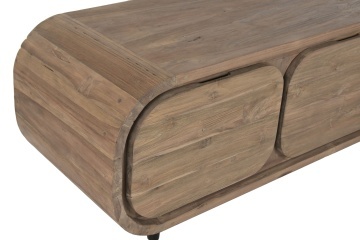 Comodă TV lungă din lemn de tec reciclat, maro, cu 4 sertare și picioare metalice, aspect rustic, 50 x 200 x 45 cm, „Granville” - Img 5