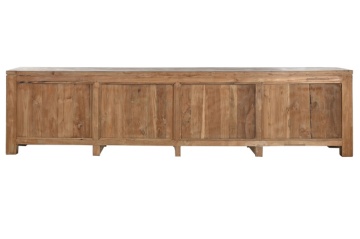 Comodă TV lungă din lemn de tec reciclat, natur, cu 2 uși glisante, 4 sertare și raft central, 60 x 250 x 45 cm, „Varindra” - Img 4