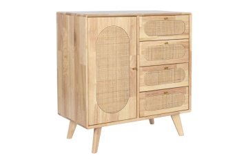 Comoda TV natur , din metal lemn de cauciuc si rattan „Rustic Charm”