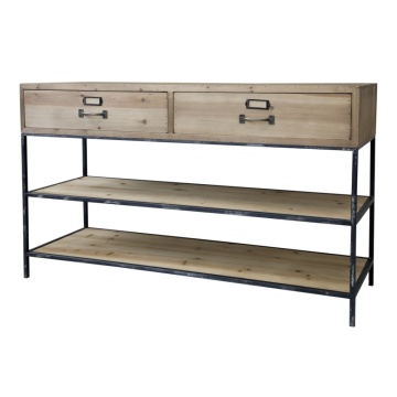 Consola din lemn, cu 2 rafturi si 2 sertare, aspect rustic - Img 1