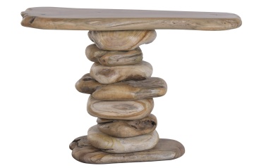Consolă din rădăcină de tec reciclat, maro, aspect rustic, finisaj natural, 80 x 120 x 50 cm, „Livarot”