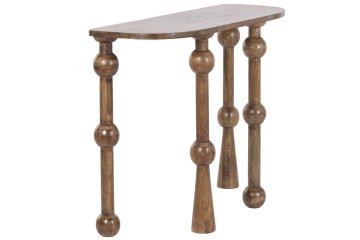 Consolă hol din lemn de mango, maro, cu blat cu capete rotunjite și picioare strunjite cu sfere, finisaj natural, 81 x 107 x 38 cm, „Dinan” - Img 3