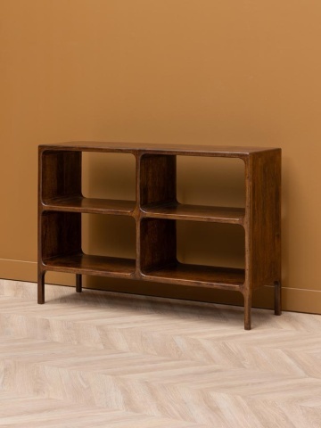 Consolă hol eclectică din lemn de mango, maro, cu 4 nișe deschise și colțuri interioare rotunjite, 76,5 x 111,5 x 35,5 cm, „Kwarto” - Img 3