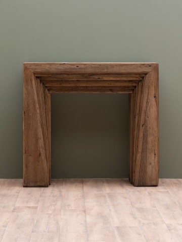 Consolă hol în stil farmhouse din lemn reciclat, natur, cu profil în trepte și formă de cadru de șemineu, 100 x 110 x 32 cm, „Asturias” - Img 2