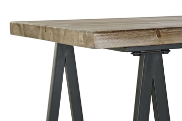 Consolă hol industrială din metal și lemn, natur și negru, cu picioare în A, raft jos cu plasă de sârmă și două roți, 52 x 112 x 54 cm, „Spruce” - Img 4