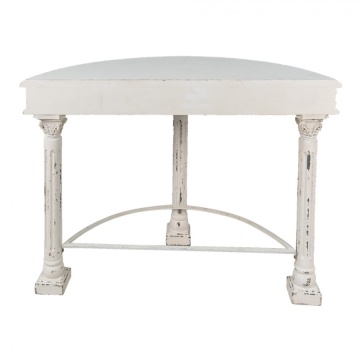 Consolă hol shabby chic din lemn, alb, cu blat semicerc pe coloane canelate și friză florală în relief, 86 x 120 x 49 cm, „Colette” - Img 5