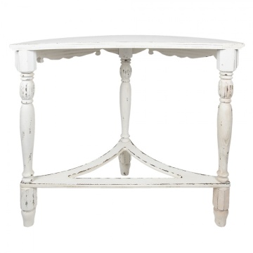 Consolă hol shabby chic din lemn masiv, alb, cu blat semicerc, ornamente sculptate și picioare strunjite, 87 x 106 x 48 cm, „Agatha” - Img 4
