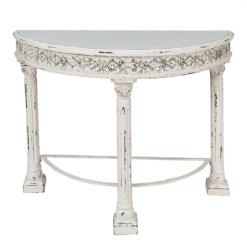 Consolă shabby chic din lemn și fier forjat, finisaj alb antichizat, „Colette”