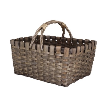 Coș de picnic din lemn gri, împletit manual, cu mânere, 27 × 37.5 × 27 cm, „Kerstin"
