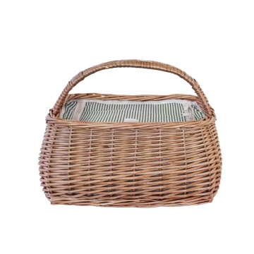 Coș de picnic din răchită naturală, termoizolant, căptușit, 38 x 25 x 27 cm, „Molly"