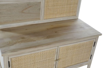 Cuier de hol din lemn de paulownia și rattan cu oglindă și banchetă cu depozitare, 92×40×181 cm, „Perchero" - Img 5