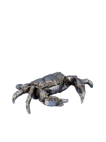 Cutie decorativă din rășină argintie în formă de crab, capac detașabil, finisaj antichizat, 7 x 28,5 x 18,5 cm, „Océane”