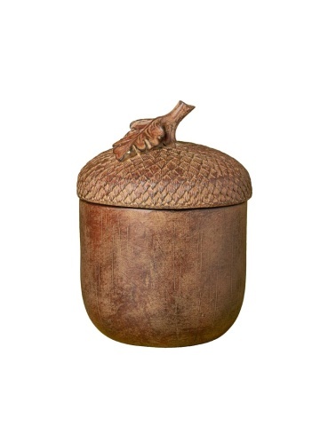 Cutie decorativă din rășină, maro, în formă de ghindă, capac cu frunză de stejar, finisaj antichizat, 18,5 x 13,5 cm, „Sous-Bois”