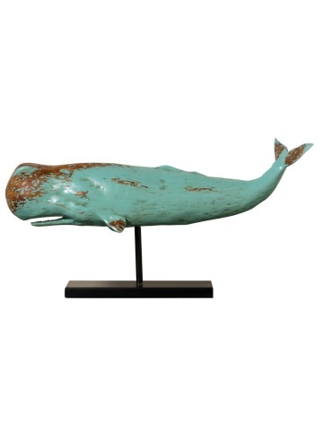 Decorațiune balenă din rășină pe suport din metal, H38,5 cm, "Oceane"
