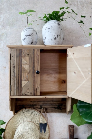 Dulap de perete, din lemn reciclat, cu 2 usi 3 agatatori, aspect rustic - Img 4