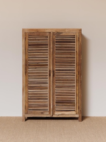 Dulap din lemn de acacia, cu 2 usi si suport de umerase, aspect vintage, Oriel - Img 2