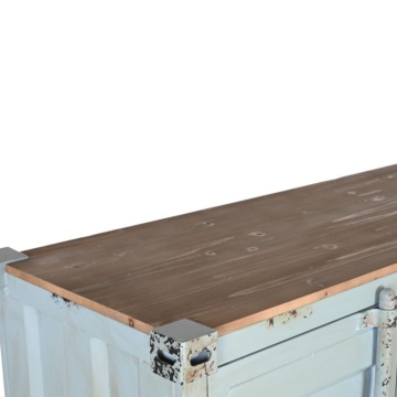 Dulap înalt industrial din metal, turcoaz, cu 2 uși din tablă ondulată, oglindă, 3 sertare, 4 rafturi și bară pentru haine, 174 x 112 x 46 cm, „Cargo” - Img 4