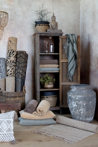 Dulap înalt rustic din lemn reciclat, natur, cu 1 ușă, 3 rafturi și zăvor din lemn, 160 x 53 x 40 cm, „Grimaud” - Img 4