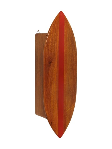 Dulăpior de perete din lemn de mango, natur cu dungă roșie, cu 1 ușă în formă de placă de surf și 3 rafturi, 78 x 25 x 15 cm, „Surf” - Img 2