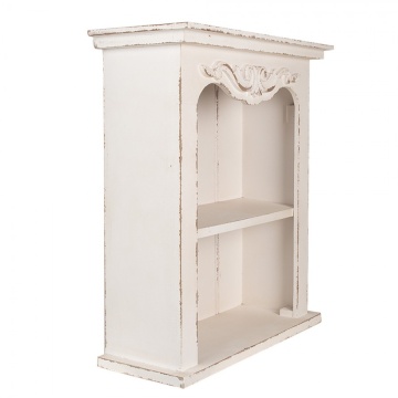 Etajeră de perete vintage din lemn, alb, cu 2 rafturi și arcadă cu decor în relief, 56 x 51 x 20 cm, „Barjac” - Img 2