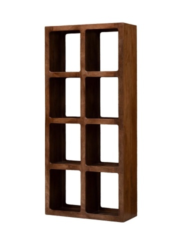 Etajeră din lemn de mango, cu 8 rafturi, maro antichizat, finisaj vintage, 82.5×32×181 cm, „Cubia"