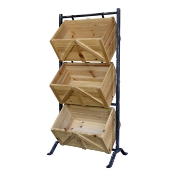 Etajeră metalică cu 3 lăzi din lemn de brad, finisaj natural, 50×34×104 cm, „Marché"