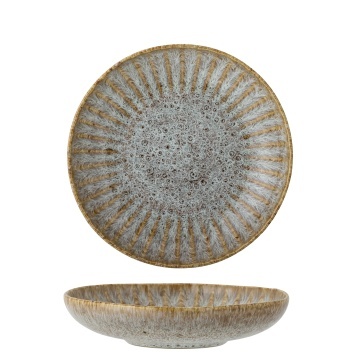 Farfurie adâncă din ceramică artizanală verde perlat cu striații fine și accente rustice 22×5 cm, „Fleur"