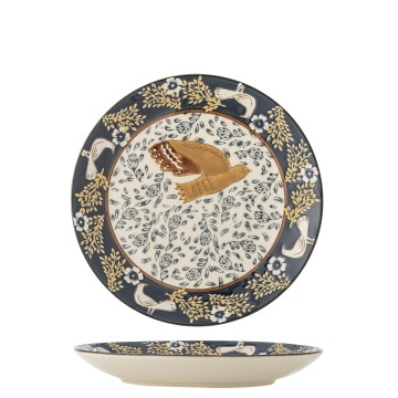Farfurie din ceramică albastră cu păsări și motive florale pictate manual, 16×2 cm, „Hezha" - Img 2