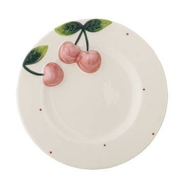 Farfurie din ceramică cu cireșe sculptate, D20,5×H3 cm, roz, „Berrie"