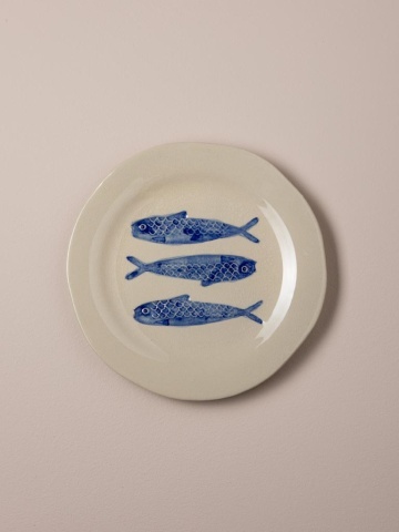 Farfurie din ceramică cu sardine albastre, Ø22 cm - Img 2