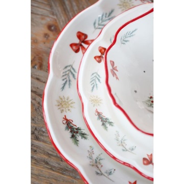 Farfurie întinsă mare din ceramică albă cu motive de Crăciun, 3x28 cm, „Chalet de Noël" - Img 2
