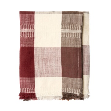 Față de masă din bumbac țesut manual cu model în carouri mari și franjuri, 120×220 cm, „Harvest Check"