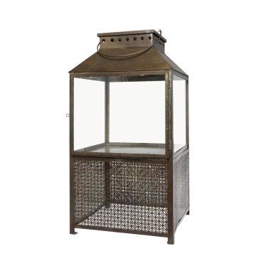 Felinar auriu, din metal si sticla, aspect vintage, H63 cm, Patt
