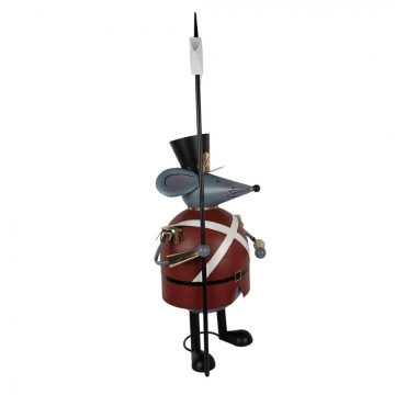 Figurină decorativă șoarece soldat din metal gri, 50x37x127 cm - Img 4